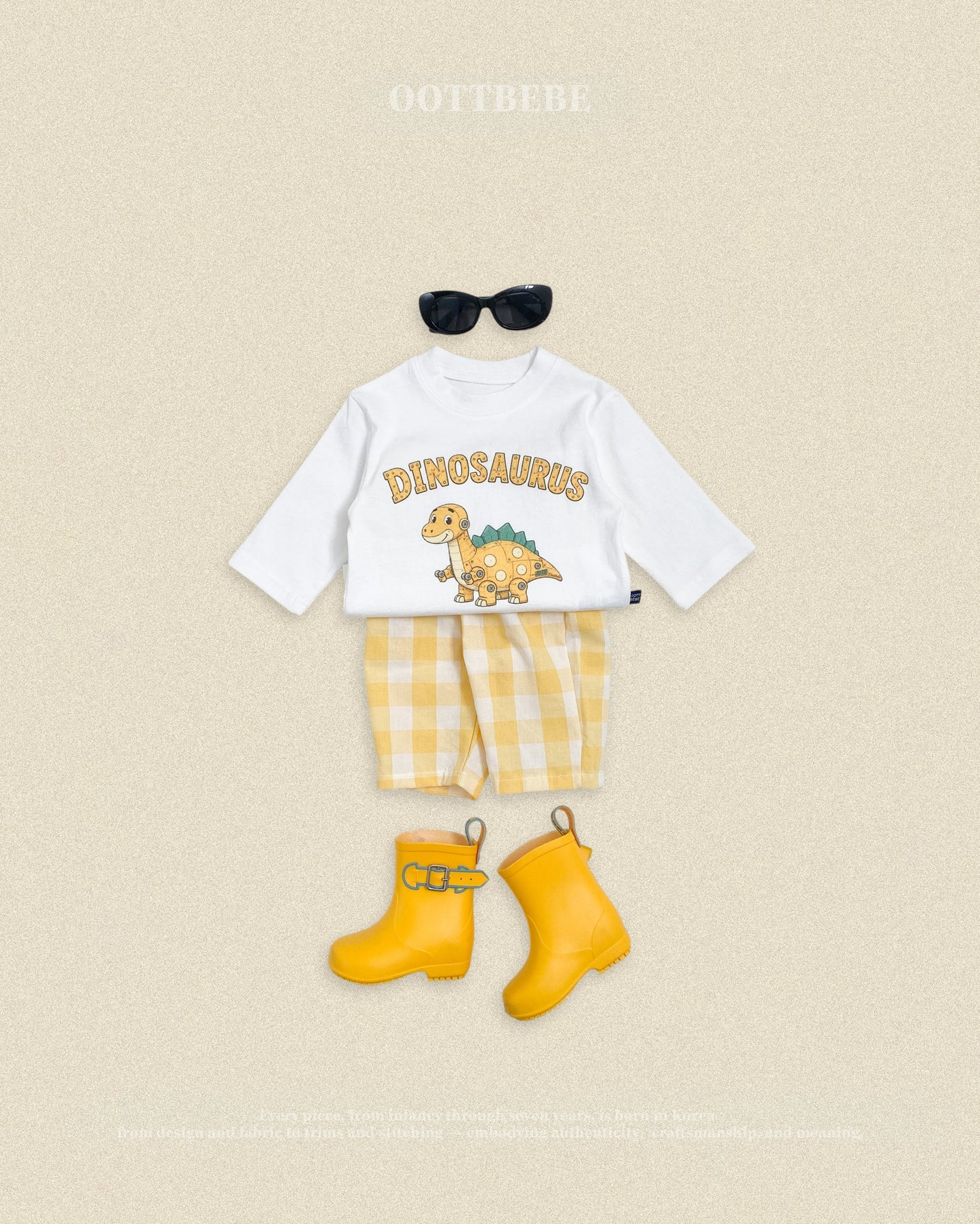 (Pre-order) OOTTBEBE Fall - Robot Dinosaur Top & Bottom Set - 로봇공룡상하복 (5 Colors)