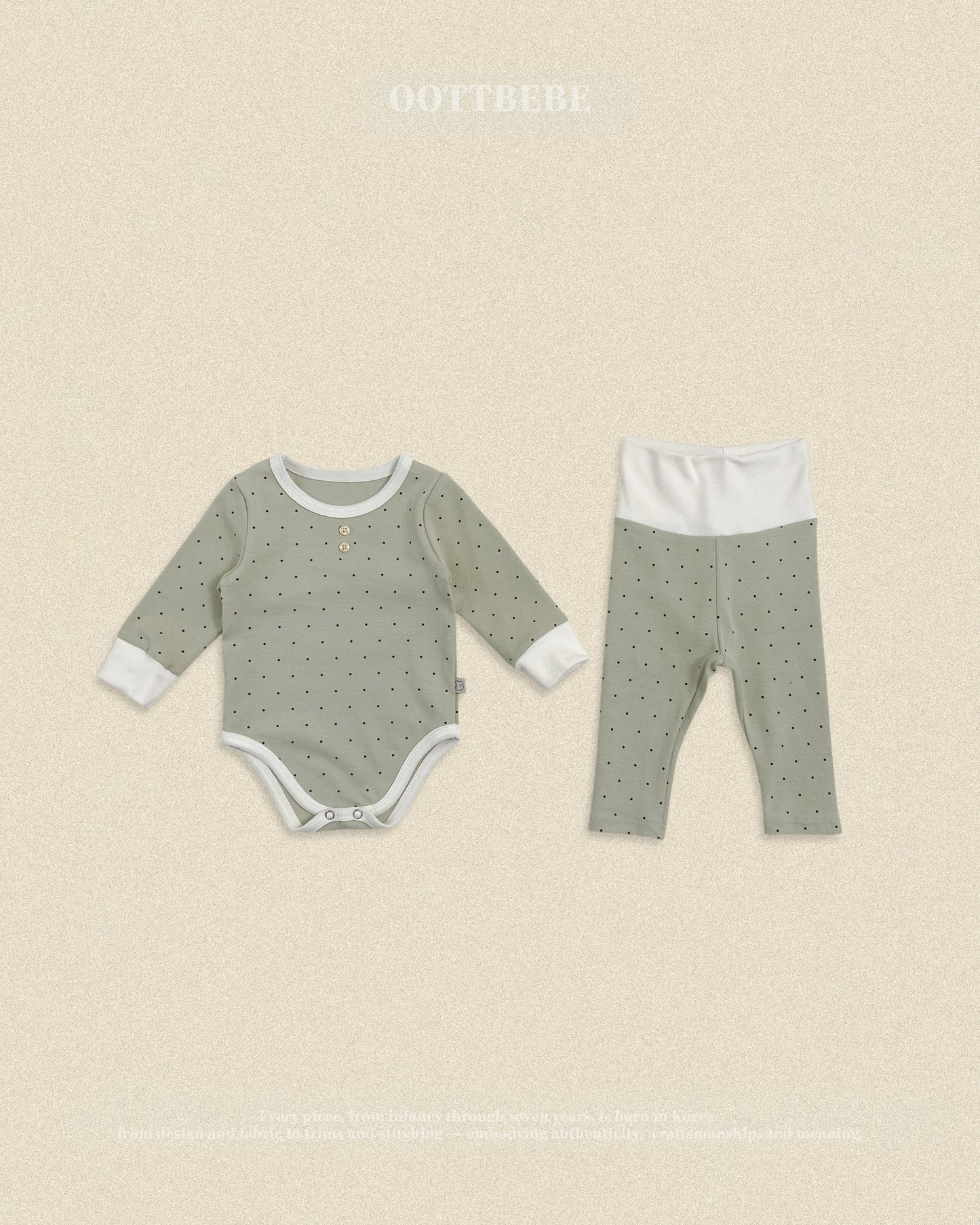 (Pre-order) OOTTBEBE Fall - Mini Dot Romper & Leggings Set 슈슈도트슈트세트 (2 Colors)