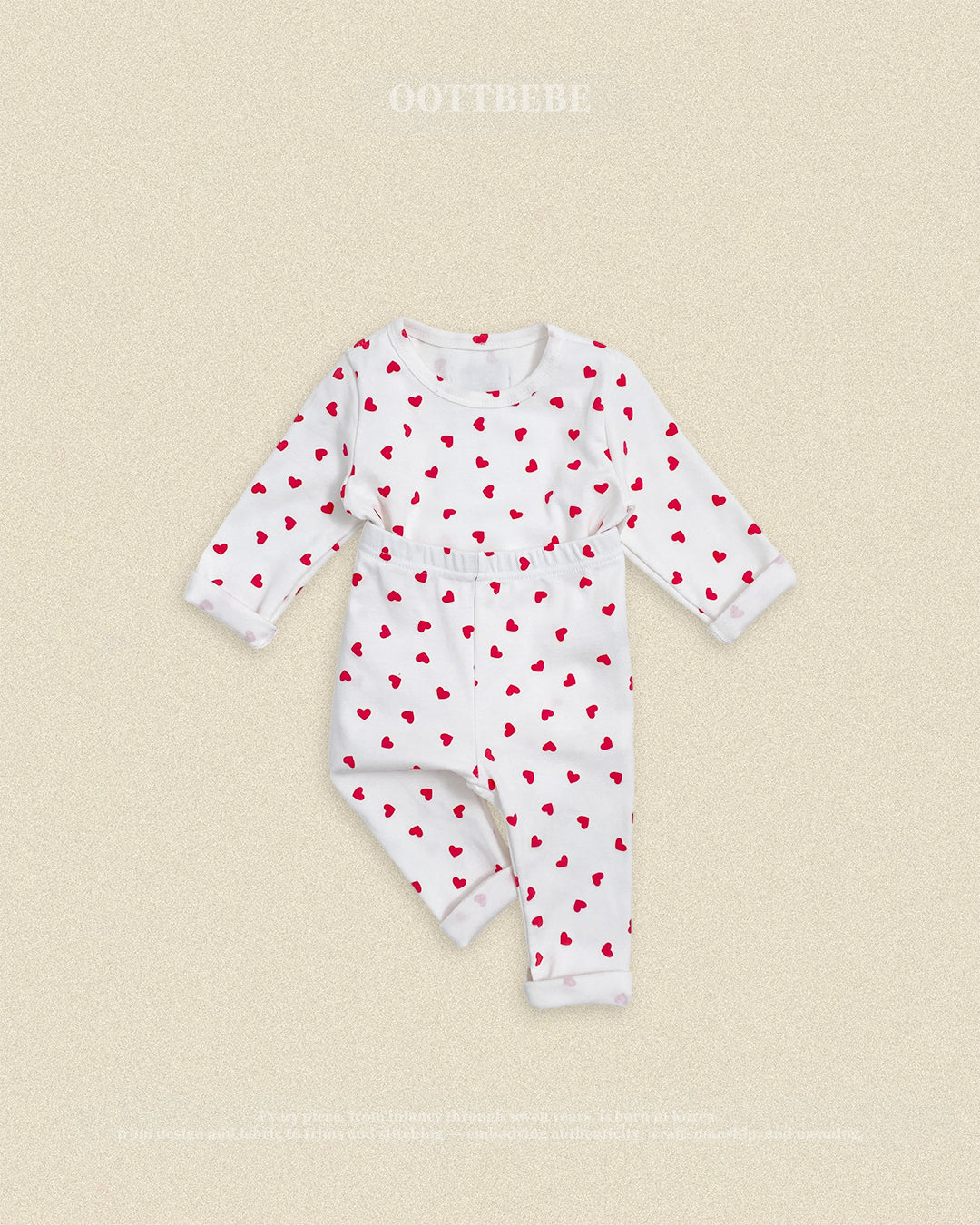 (Pre-order) OOTTBEBE Fall - Petite Heart Pajama Set 쁘띠하트실내복 (2 Colors)