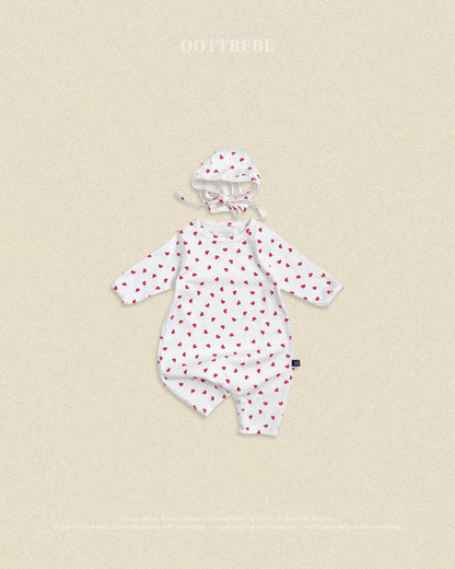 (Pre-order) OOTTBEBE Fall - Petite Heart Romper & Bonnet Set 쁘띠하트슈트세트 (2 Colors)