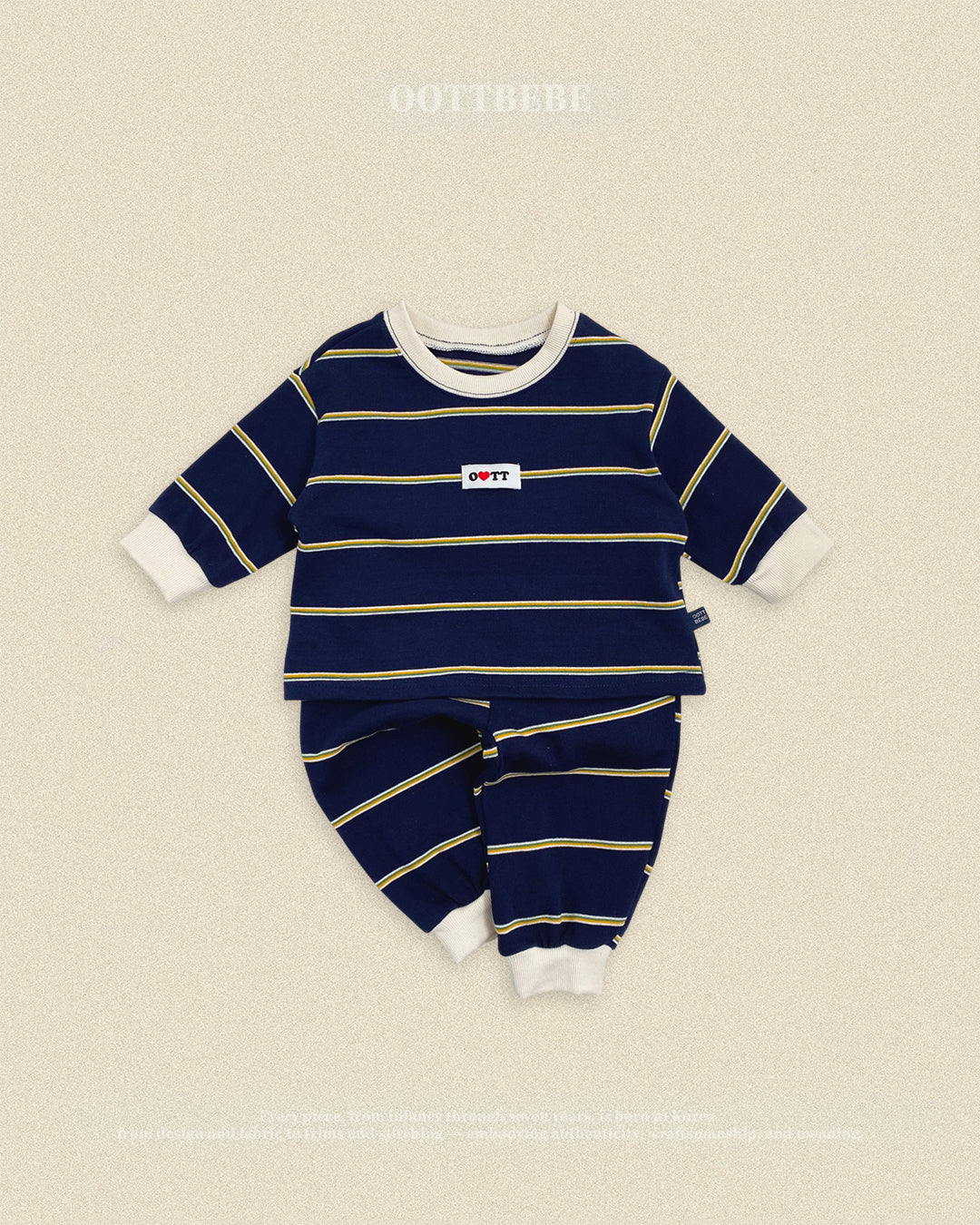 (Pre-order) OOTTBEBE Fall - Rookie Stripe Top & Bottom Set - 루키단가라상하복 (2 Colors)