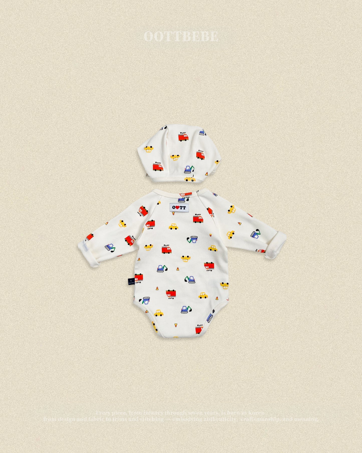 (Pre-order) OOTTBEBE Fall - Cute Car Romper & Bonnet Set 자동차슈트세트 (2 Colors)