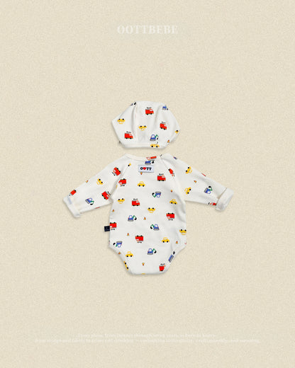 (Pre-order) OOTTBEBE Fall - Cute Car Romper & Bonnet Set 자동차슈트세트 (2 Colors)