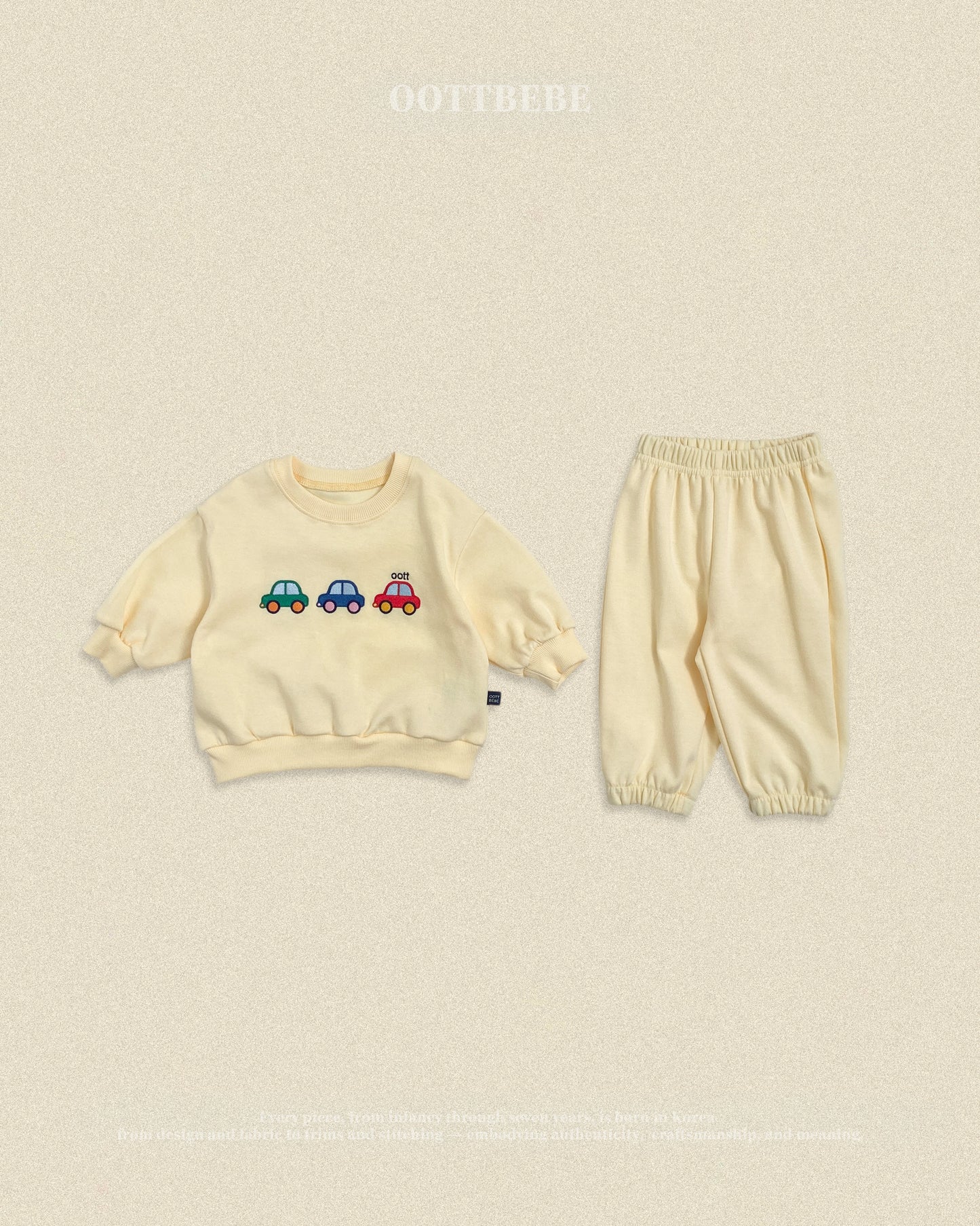 (Pre-order) OOTTBEBE Fall - Cute Car Top & Bottom Set - 자동차상하복 (2 Colors)