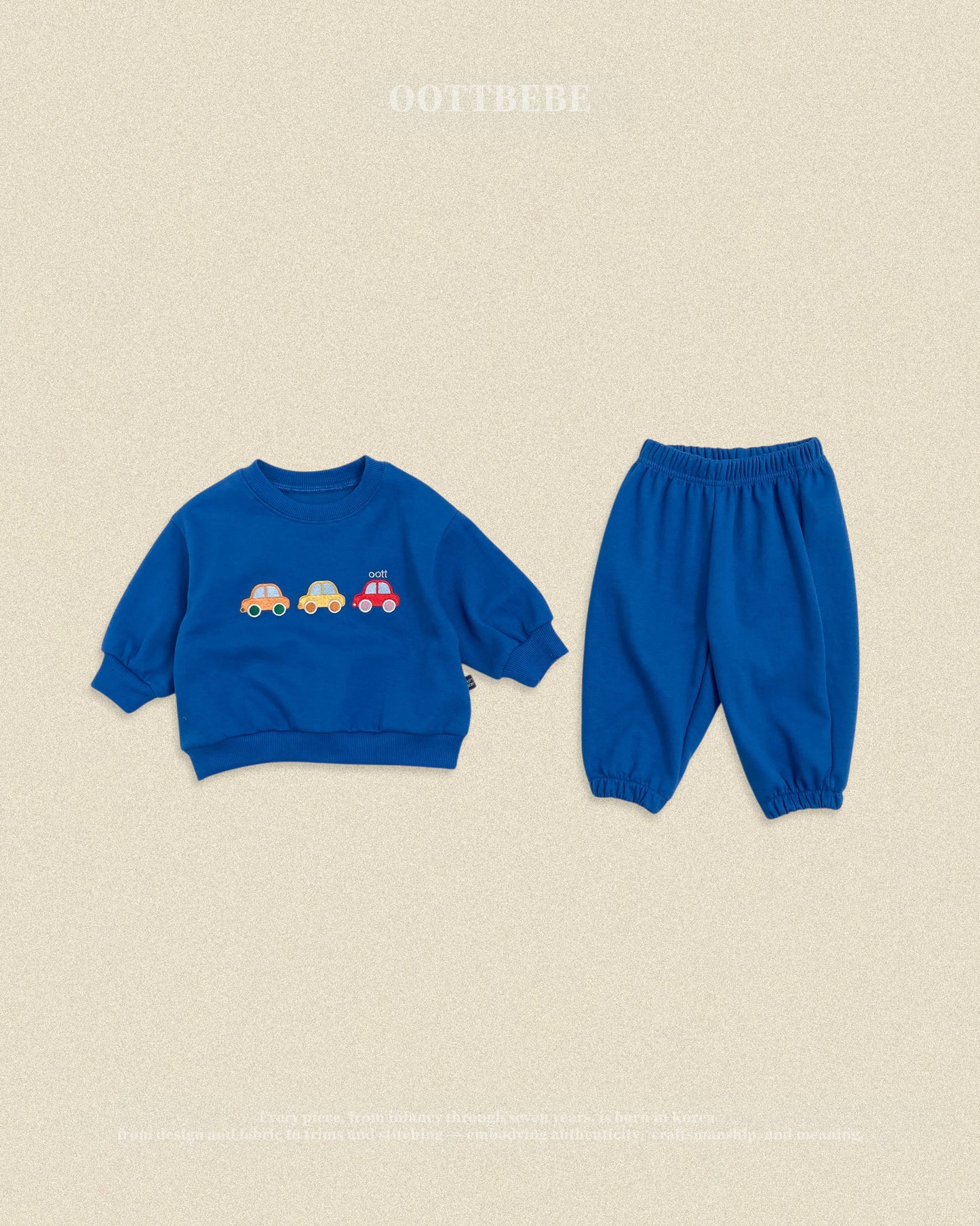 (Pre-order) OOTTBEBE Fall - Cute Car Top & Bottom Set - 자동차상하복 (2 Colors)