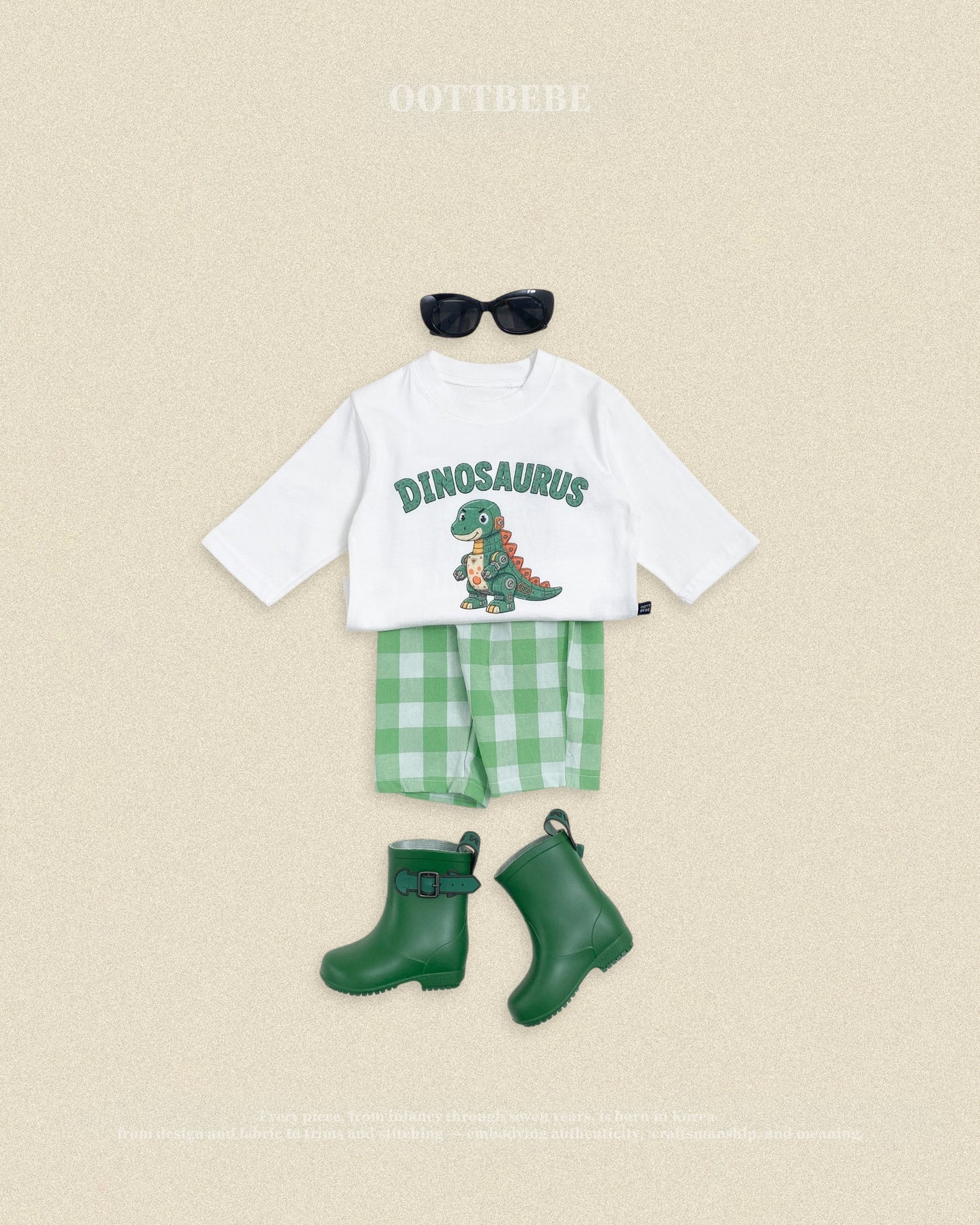 (Pre-order) OOTTBEBE Fall - Robot Dinosaur Top & Bottom Set - 로봇공룡상하복 (5 Colors)