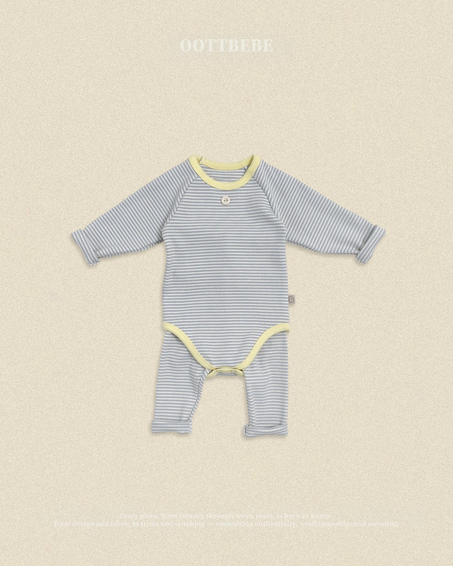 (Pre-order) OOTTBEBE Fall - Sweet Stripe Romper & Leggings Set 바닐라라떼슈트세트 (3 Colors)