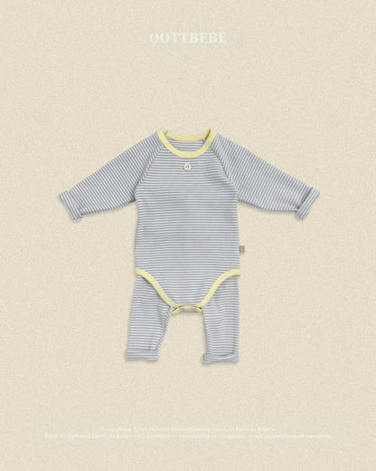 (Pre-order) OOTTBEBE Fall - Sweet Stripe Romper & Leggings Set 바닐라라떼슈트세트 (3 Colors)