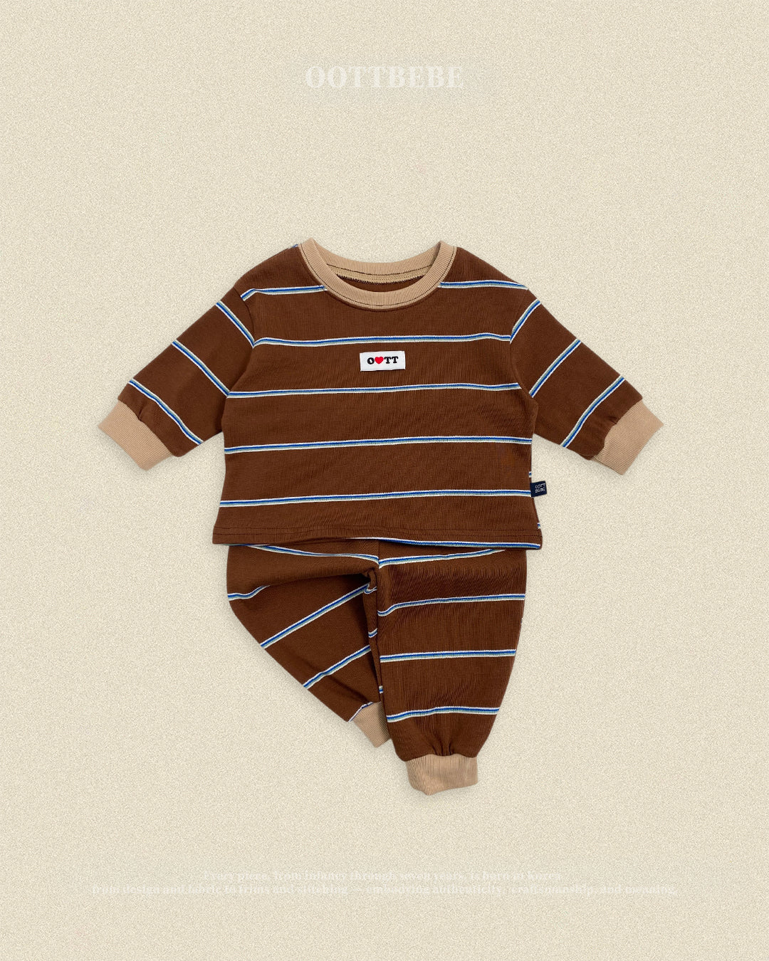 (Pre-order) OOTTBEBE Fall - Rookie Stripe Top & Bottom Set - 루키단가라상하복 (2 Colors)