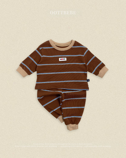 (Pre-order) OOTTBEBE Fall - Rookie Stripe Top & Bottom Set - 루키단가라상하복 (2 Colors)