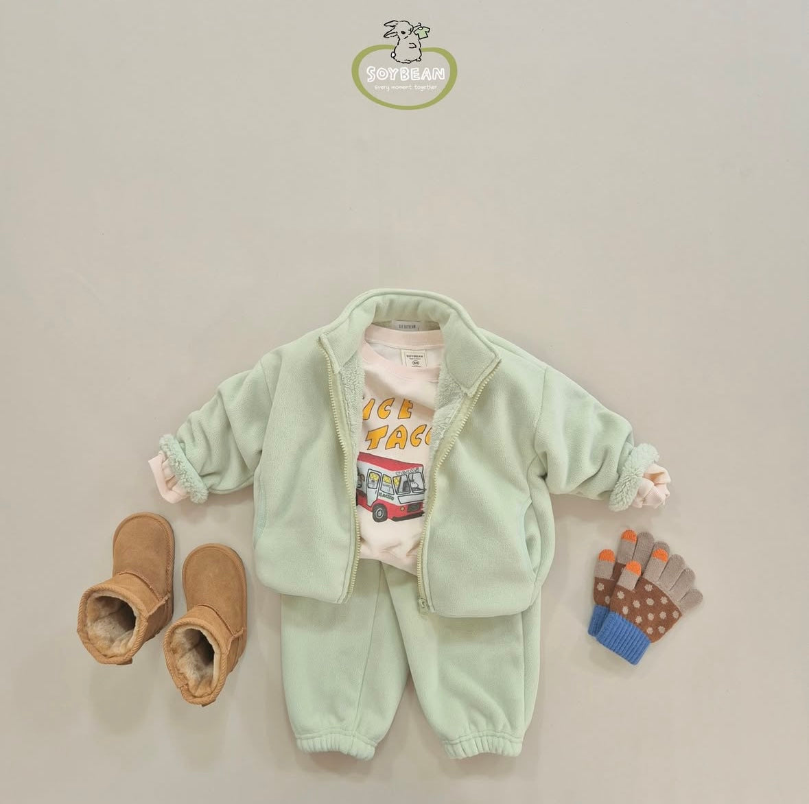 (Pre-order) Soybean Kids - Super Fleece Zip-Up Top & Bottom Set 슈퍼플리스집업상하복 (4 Colors)