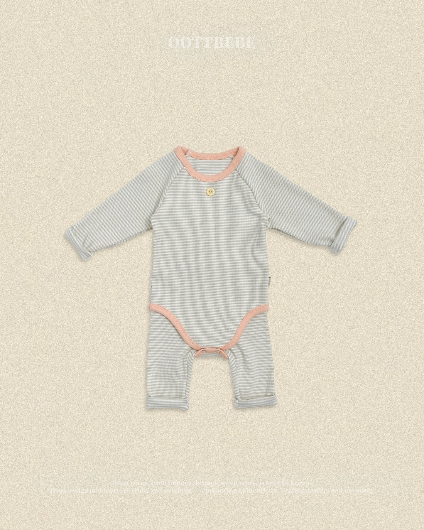 (Pre-order) OOTTBEBE Fall - Sweet Stripe Romper & Leggings Set 바닐라라떼슈트세트 (3 Colors)