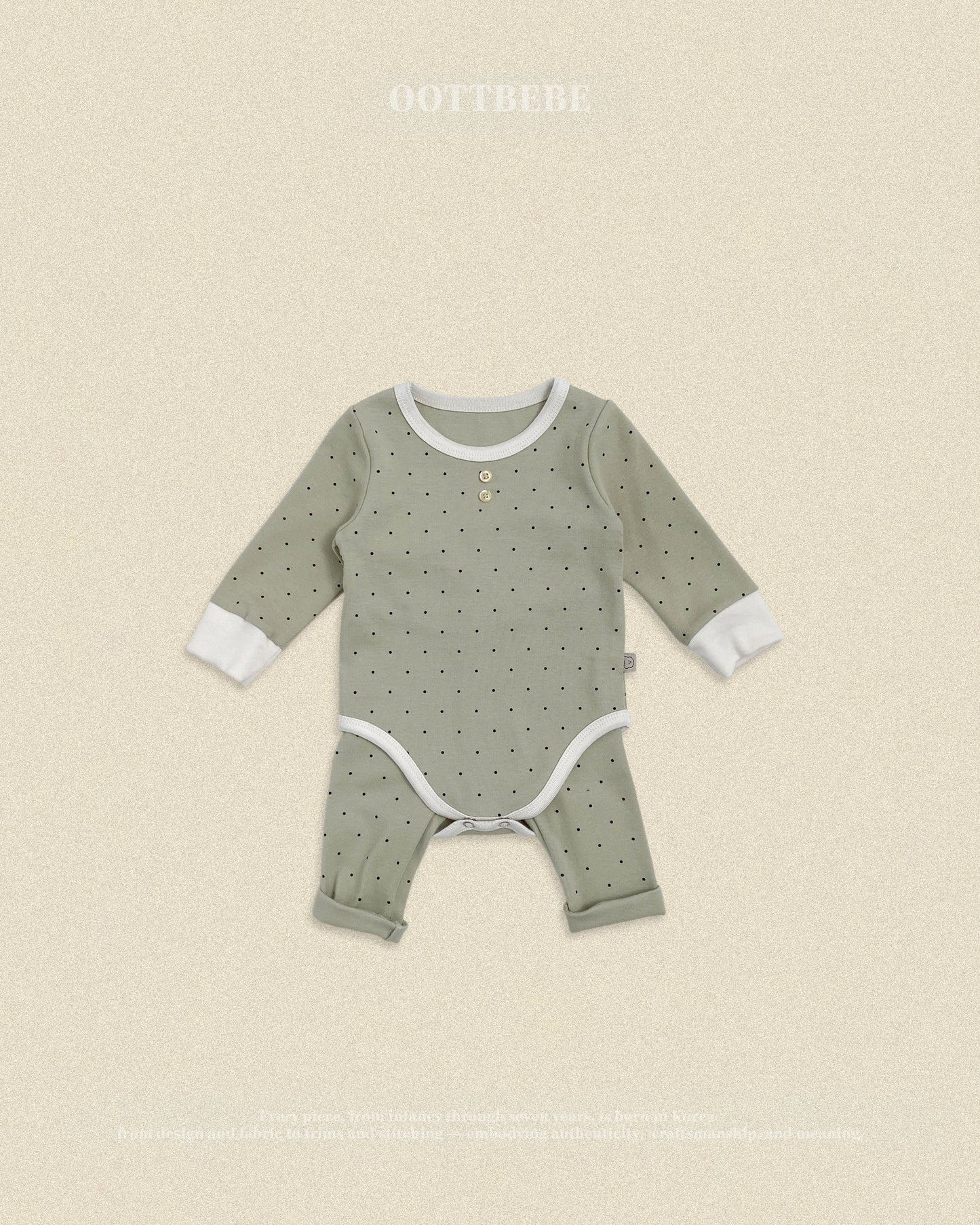 (Pre-order) OOTTBEBE Fall - Mini Dot Romper & Leggings Set 슈슈도트슈트세트 (2 Colors)