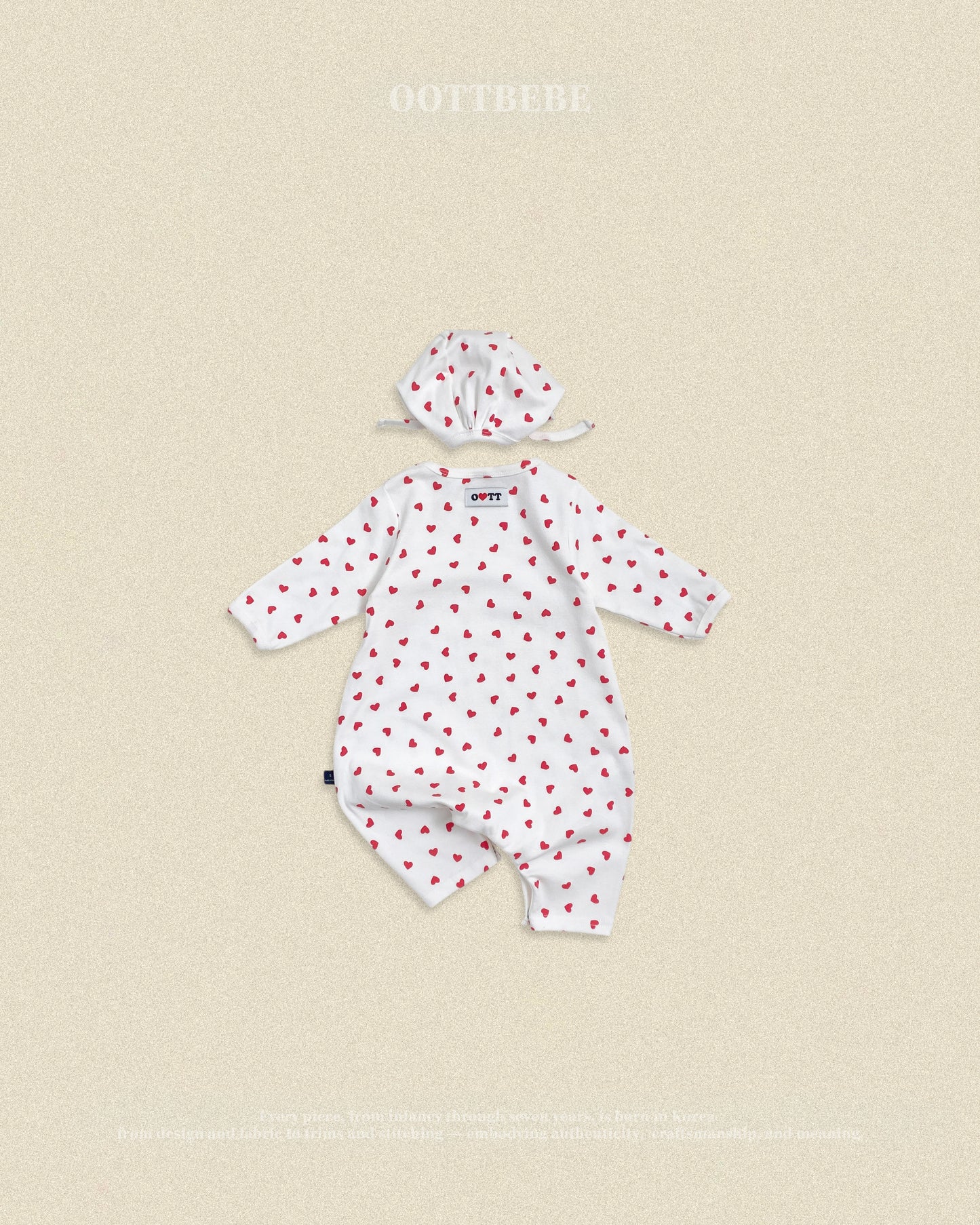 (Pre-order) OOTTBEBE Fall - Petite Heart Romper & Bonnet Set 쁘띠하트슈트세트 (2 Colors)