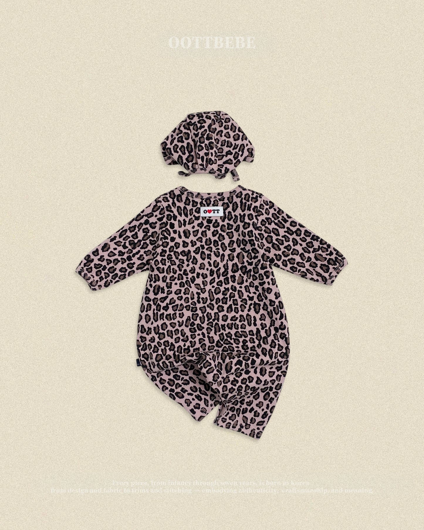 (Pre-order) OOTTBEBE Fall - Little Leopard Romper & Bonnet Set 리틀호피전신슈트보넷세트 (2 Colors)