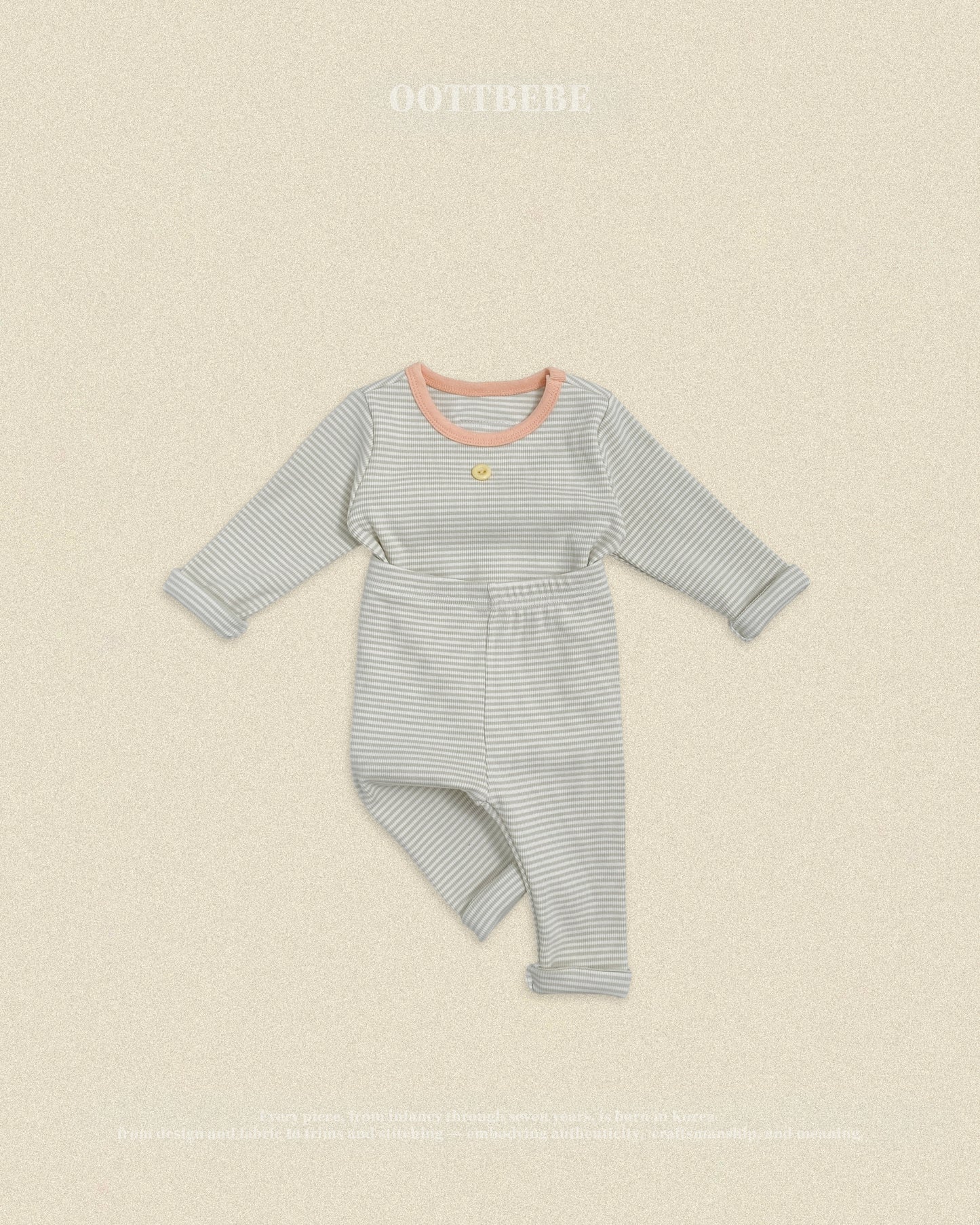 (Pre-order) OOTTBEBE Fall - Sweet Stripe Pajama Set 바닐라라떼실내복 (3 Colors)