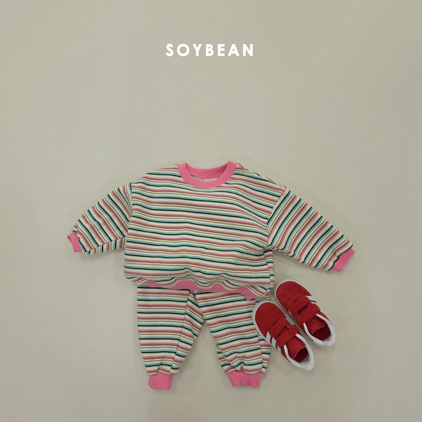 (Pre-order) Soybean Kids Winter - Rainbow Mochi Fleece-Lined Top & Bottom Set 무지개모찌상하복 (2 Colors)