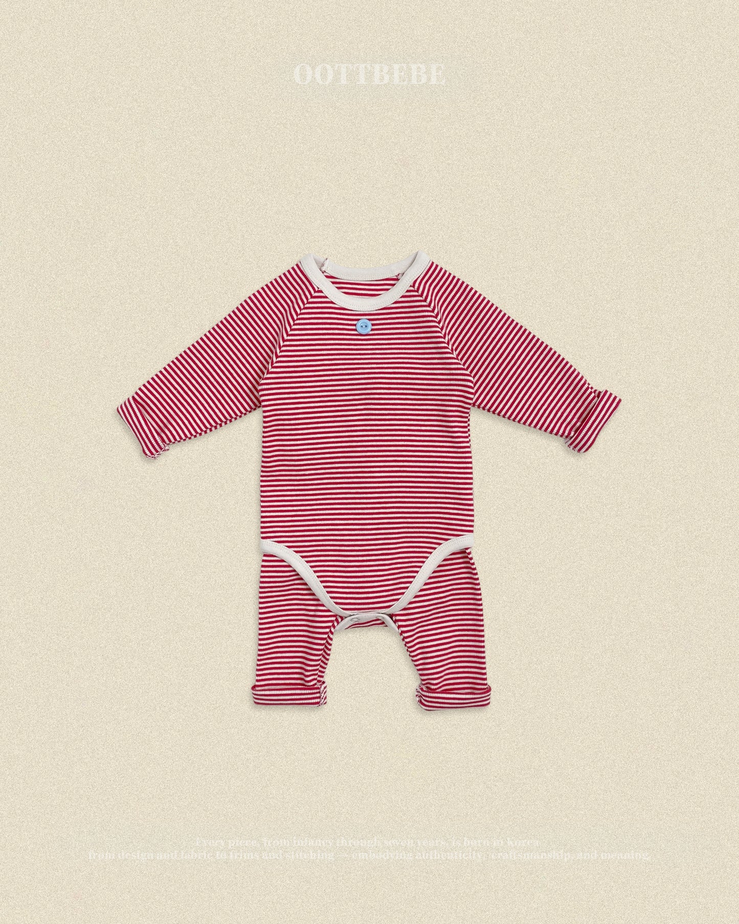 (Pre-order) OOTTBEBE Fall - Sweet Stripe Romper & Leggings Set 바닐라라떼슈트세트 (3 Colors)