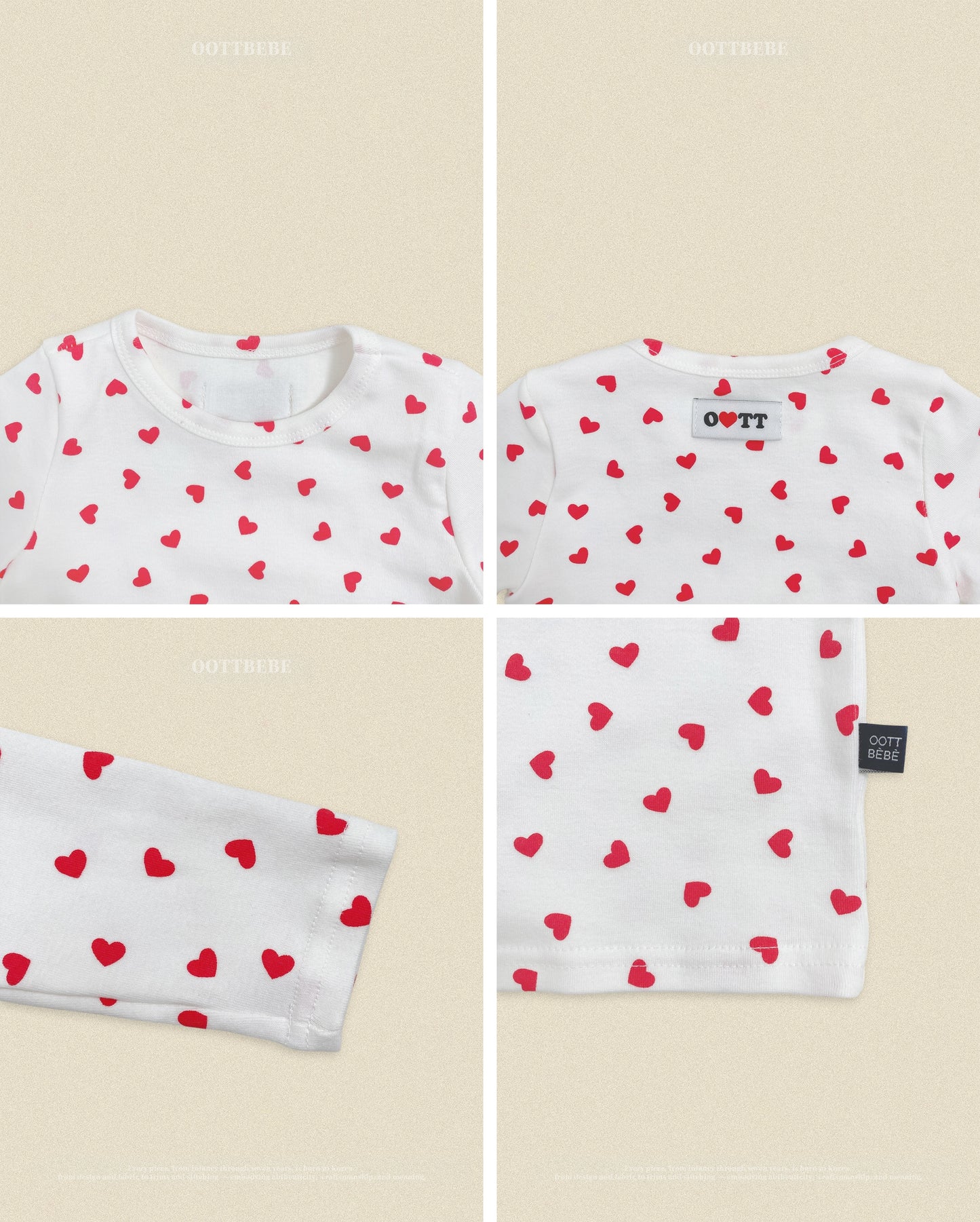 (Pre-order) OOTTBEBE Fall - Petite Heart Pajama Set 쁘띠하트실내복 (2 Colors)