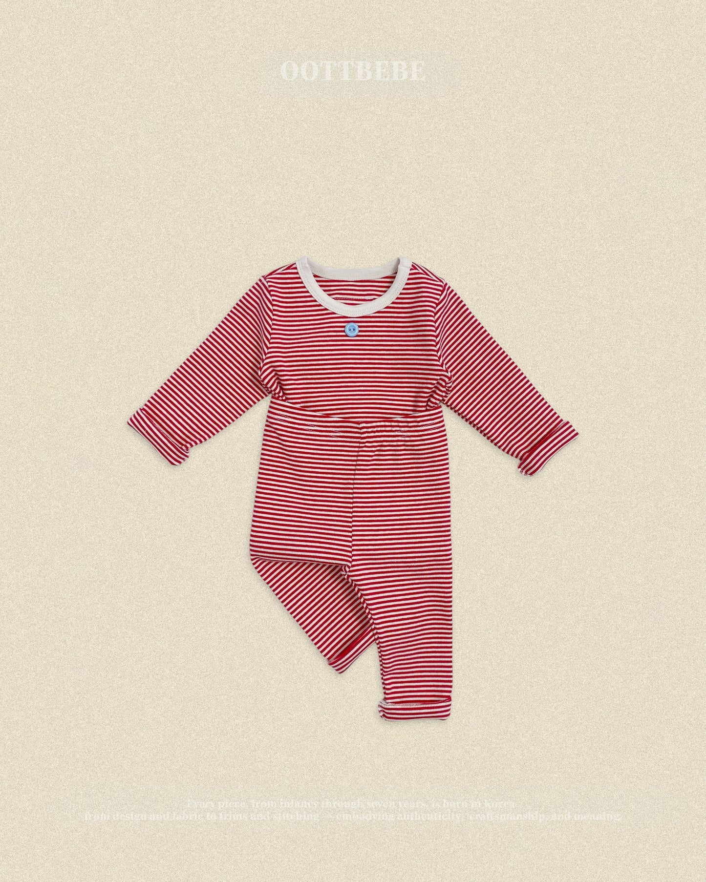 (Pre-order) OOTTBEBE Fall - Sweet Stripe Pajama Set 바닐라라떼실내복 (3 Colors)