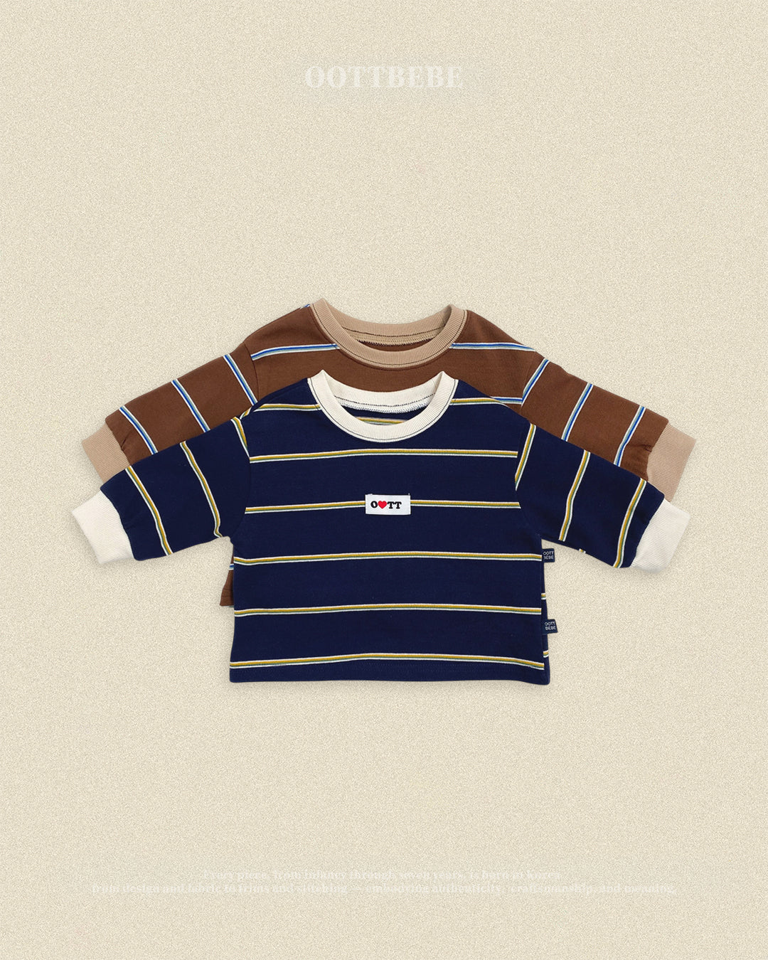 (Pre-order) OOTTBEBE Fall - Rookie Stripe Top & Bottom Set - 루키단가라상하복 (2 Colors)