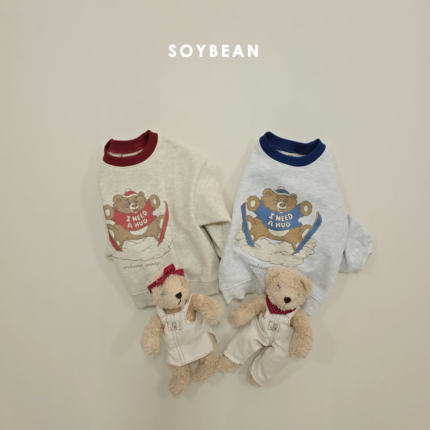 (Pre-order) Soybean Kids Winter - Ski Bear Fleece-Lined Sweatshirt 스키곰양기모맨투맨 (2 Colors)