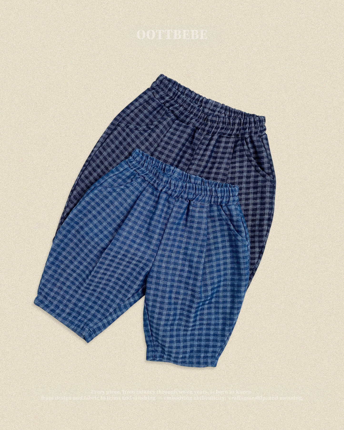(Pre-order) OOTTBEBE Fall - Denim Check Pants - 데님체크팬츠 (2 Colors)