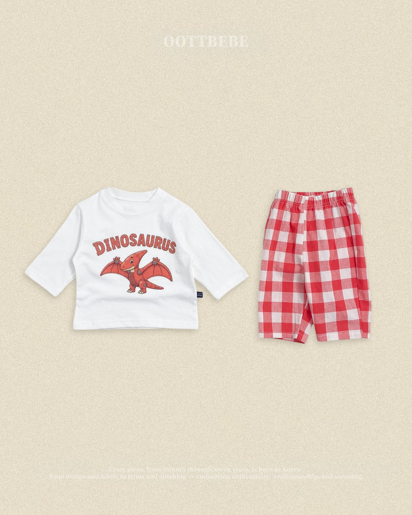 (Pre-order) OOTTBEBE Fall - Robot Dinosaur Top & Bottom Set - 로봇공룡상하복 (5 Colors)
