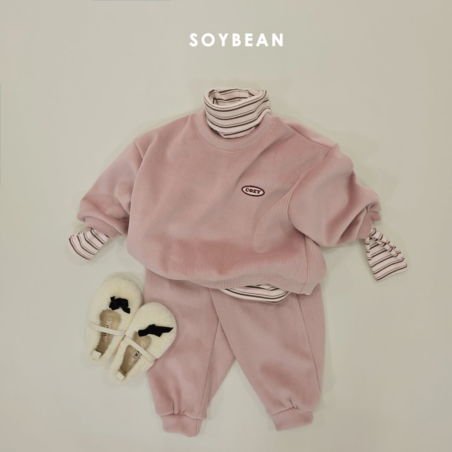 (Pre-order) Soybean Kids Winter - Minky Cozy Ribbed Fleece-Lined Top & Bottom Set 밍크코지상하복 (4 Colors)