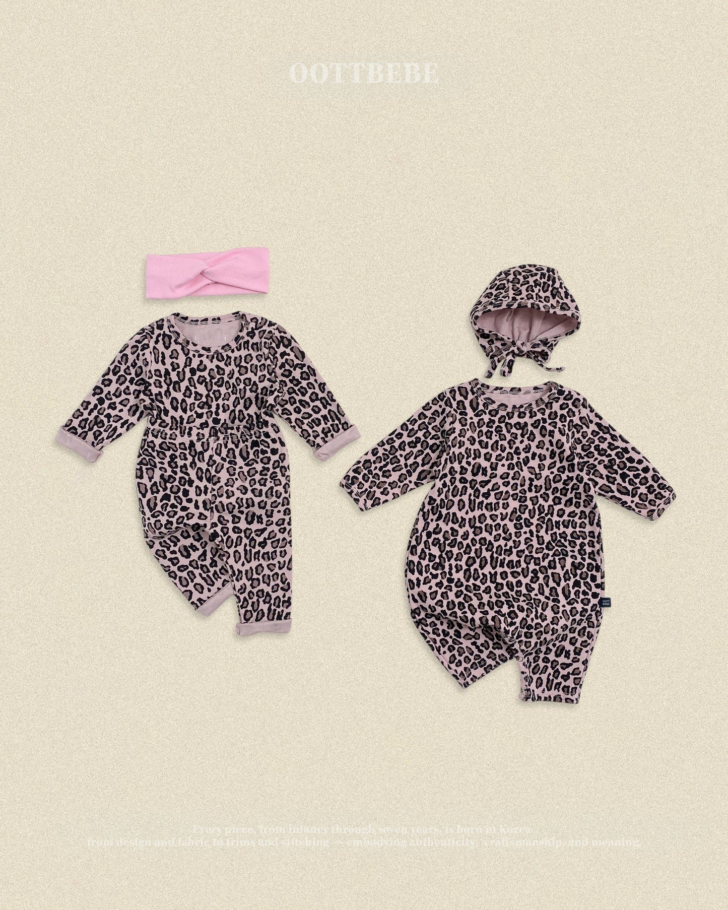 (Pre-order) OOTTBEBE Fall - Little Leopard Romper & Bonnet Set 리틀호피전신슈트보넷세트 (2 Colors)