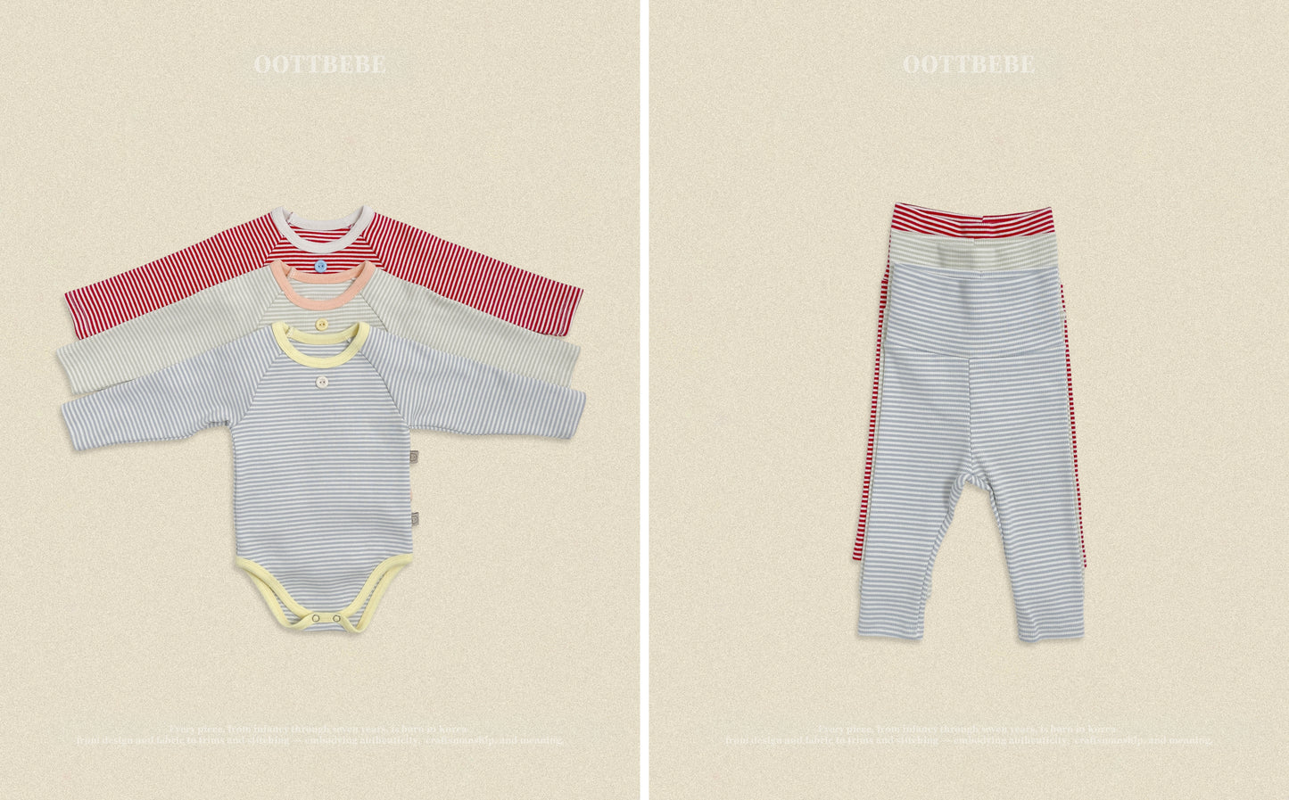 (Pre-order) OOTTBEBE Fall - Sweet Stripe Romper & Leggings Set 바닐라라떼슈트세트 (3 Colors)