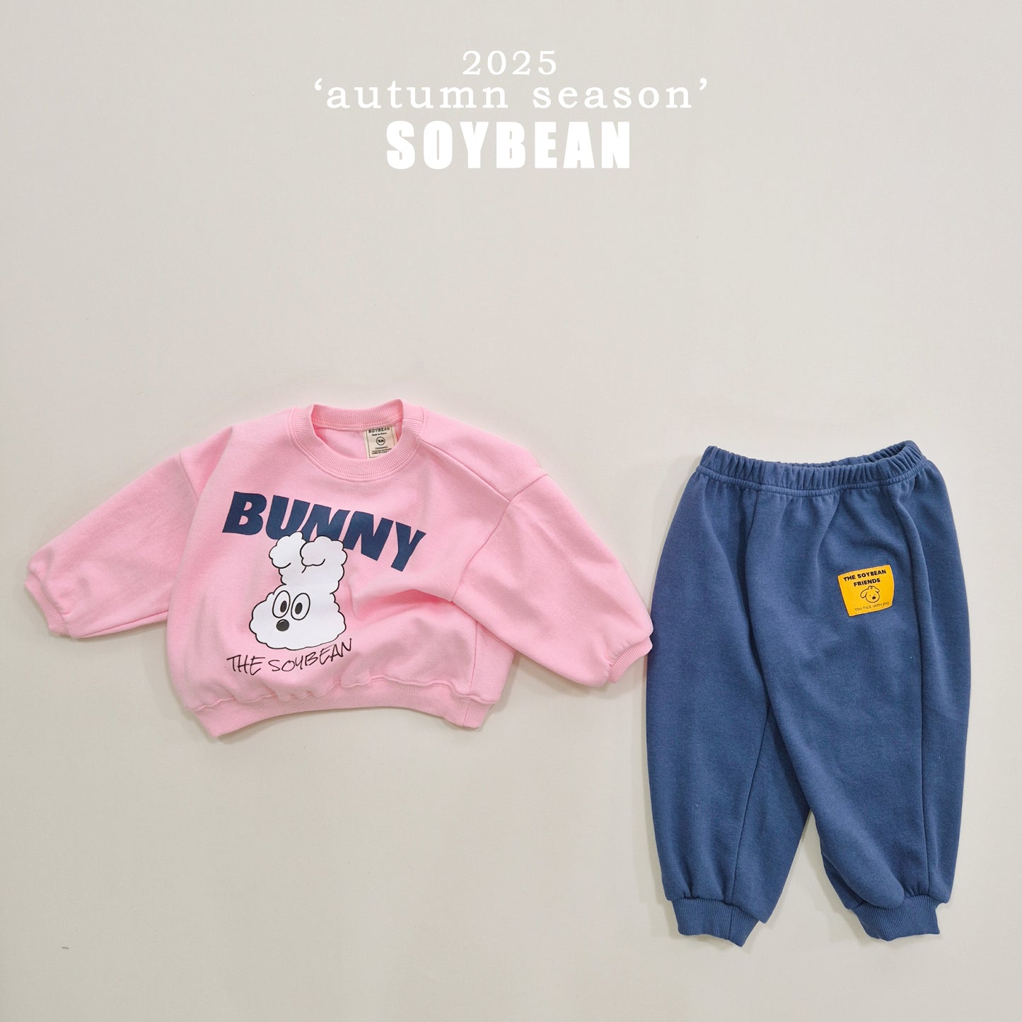 (Pre-order) Soybean Kids - Cloud Bunny Color Block Top & Bottom Set 구름토끼배색상하복 (2 Colors)