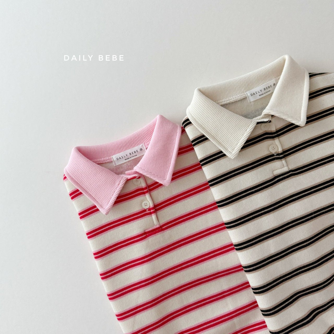 (Pre-order) Daily Bebe - Kids’ Collar Striped Sweatshirt 카라 단가라 맨투맨 (2 Colors)