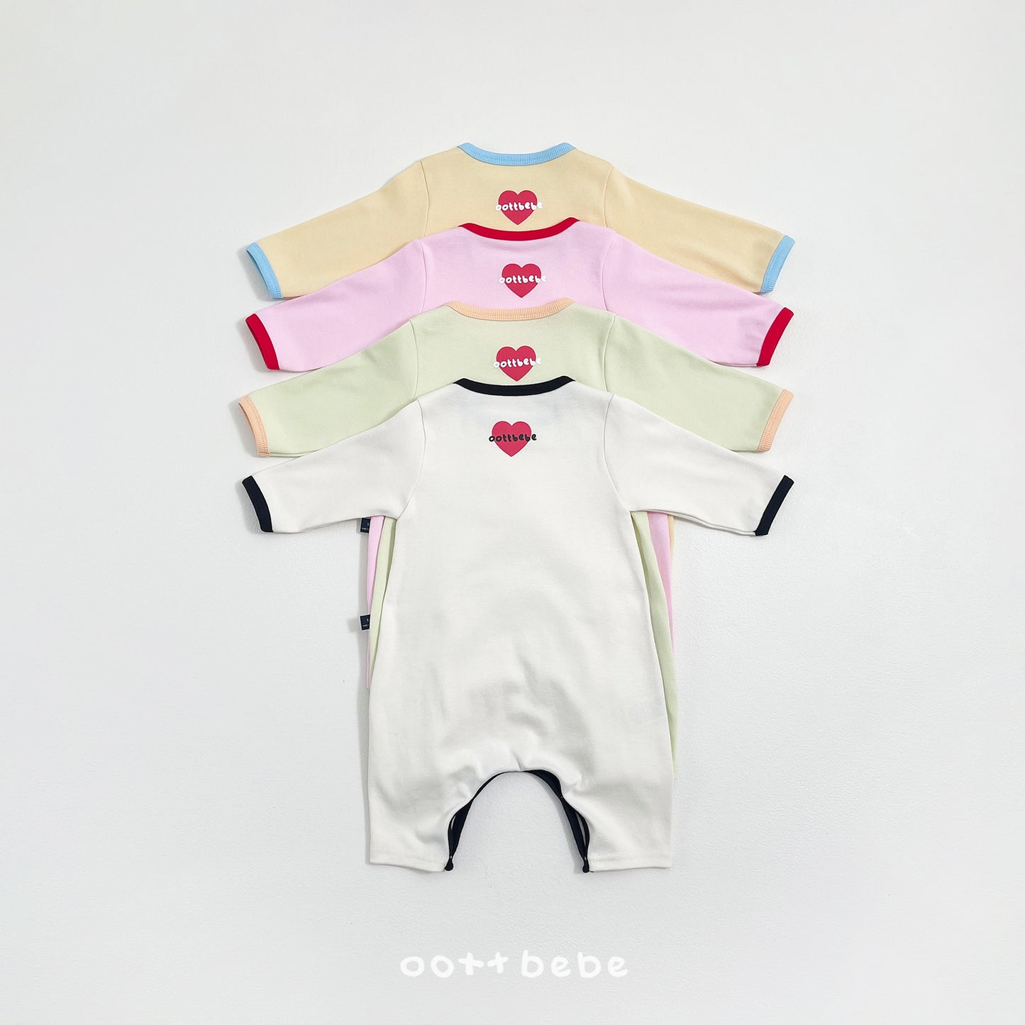 (Pre-order) OOTTBEBE Spring - Modal Heart Romper & Bunny Ear Bonnet Set 모달하트전신슈트+토끼보넷 (4 Colors)