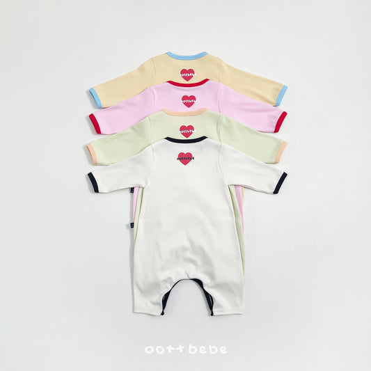 (Pre-order) OOTTBEBE Spring - Modal Heart Romper & Bunny Ear Bonnet Set 모달하트전신슈트+토끼보넷 (4 Colors)