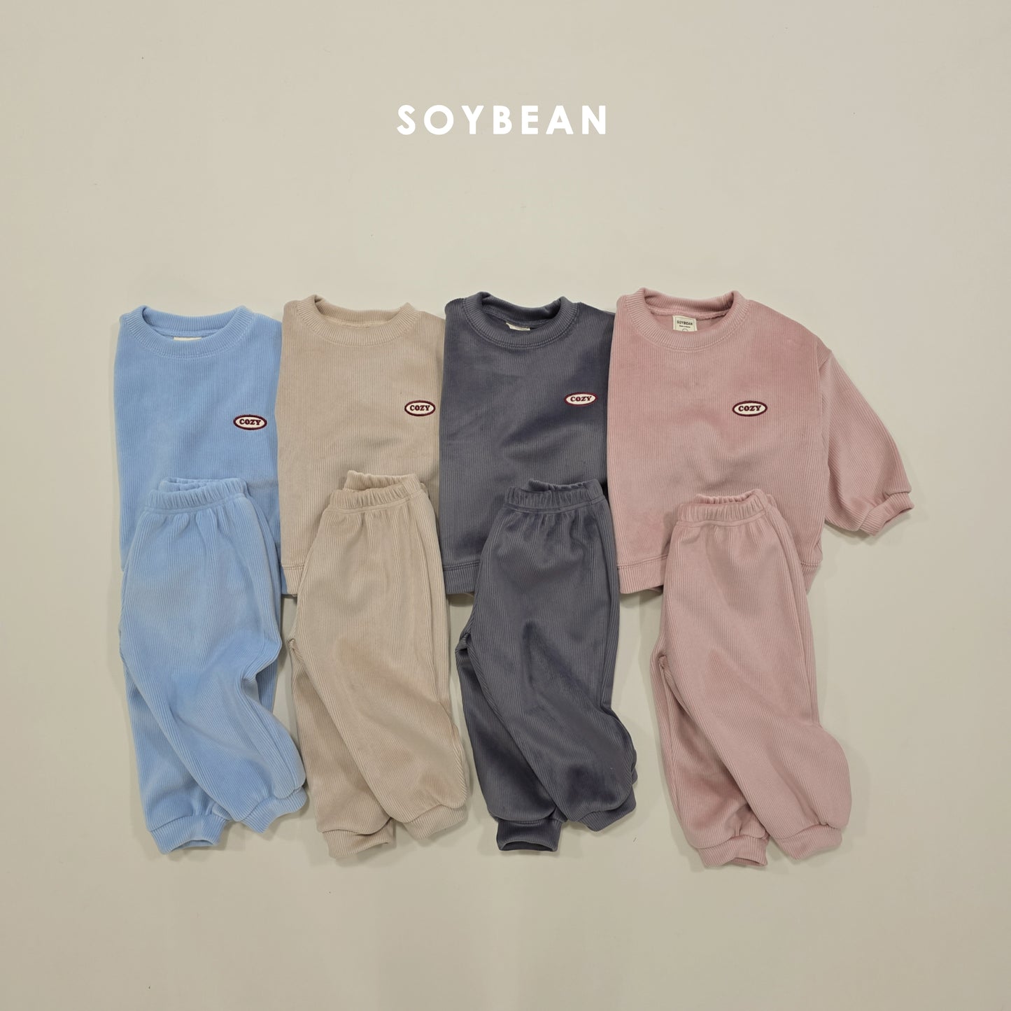 (Pre-order) Soybean Kids Winter - Minky Cozy Ribbed Fleece-Lined Top & Bottom Set 밍크코지상하복 (4 Colors)