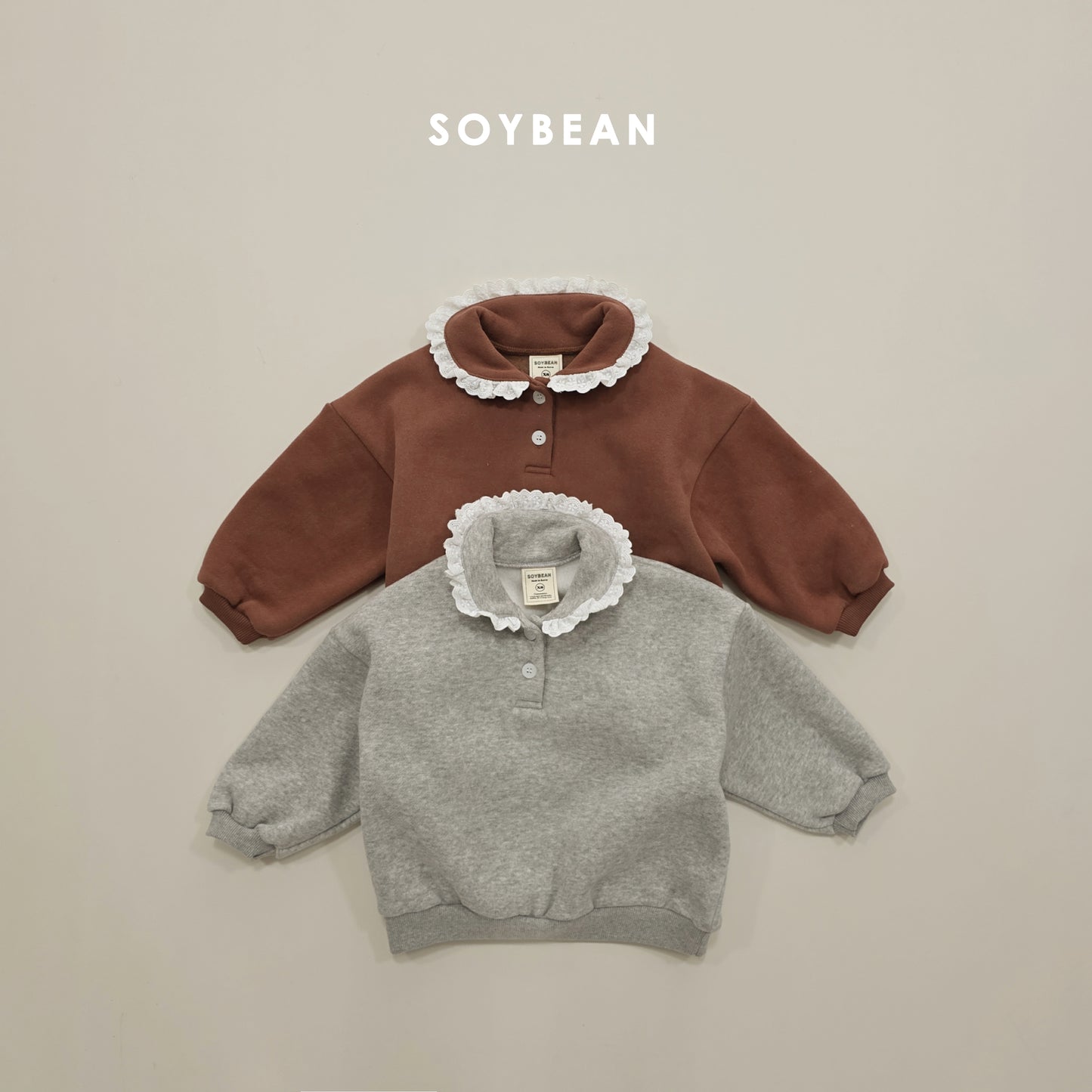 (Pre-order) Soybean Kids Winter - Collar Frill Fleece-Lined Top & Bottom Set 카라프릴양기모상하 (2 Colors)
