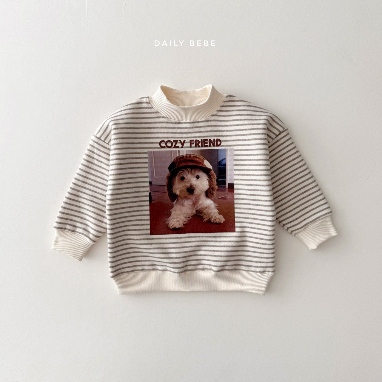 (Pre-order) Daily Bebe - Kids' Puppy Mock-Neck Sweatshirt 강아지 반목 맨투맨 (2 Colors)