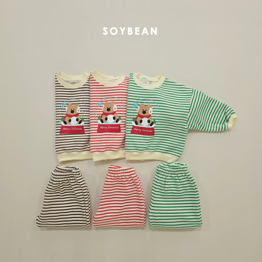 (Pre-order) Soybean Kids Winter - Snowball Stripe Fleece-Lined Top & Bottom Set 스노우볼단가라상하 (3 Colors)