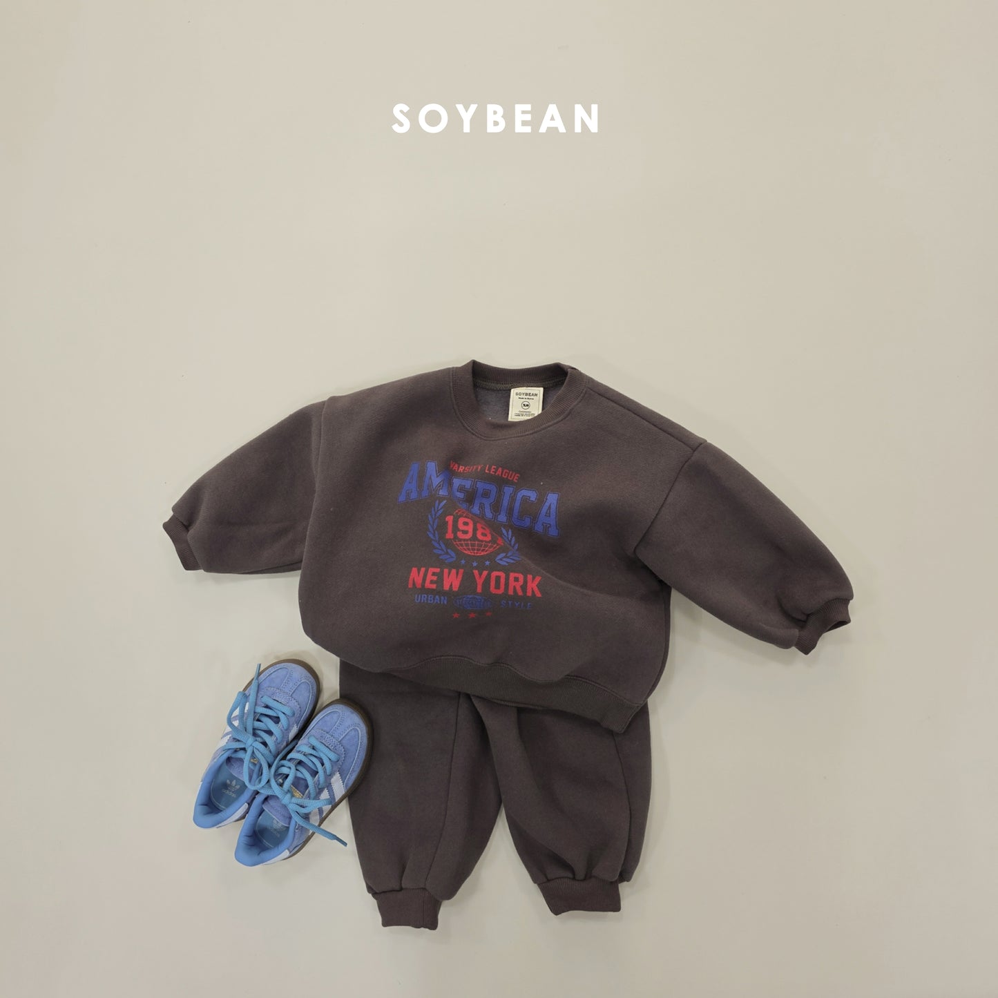 (Pre-order) Soybean Kids Winter - America Fleece-Lined Top & Bottom Set 아메리카양기모상하 (2 Colors)