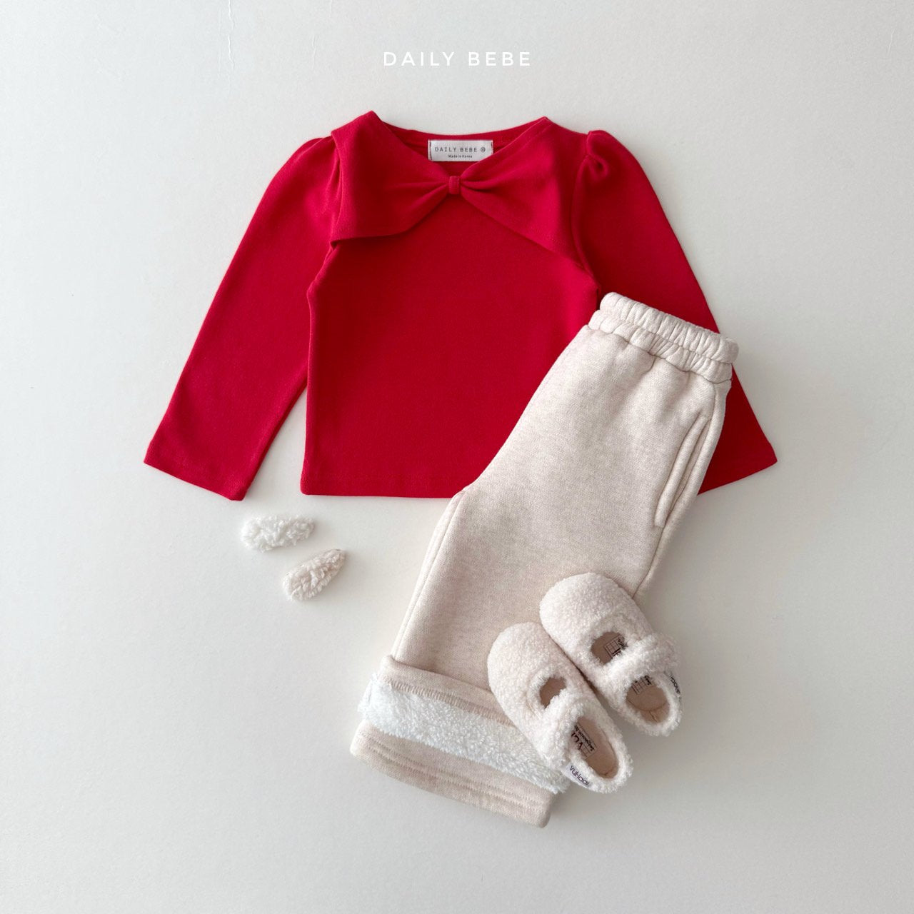 (Pre-order) Daily Bebe Winter - Kids' Ribbon Shoulder Top 리본 숄더티 (3 Colors)