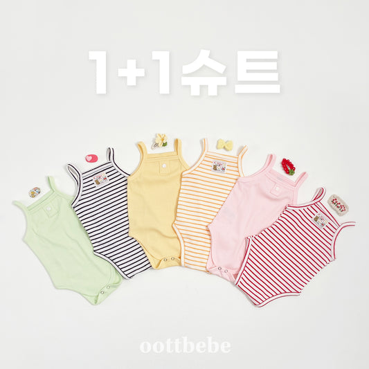 (Pre-order) OOTTBEBE - 1+1 Strap Jumpsuit Set 1+1 끈나시슈트 (3 Colors)