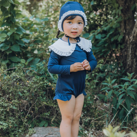 (Pre-order) KoongsKoongs Kids’ Premium Chouette One-piece Rash Guard Dress Set (Navy)
