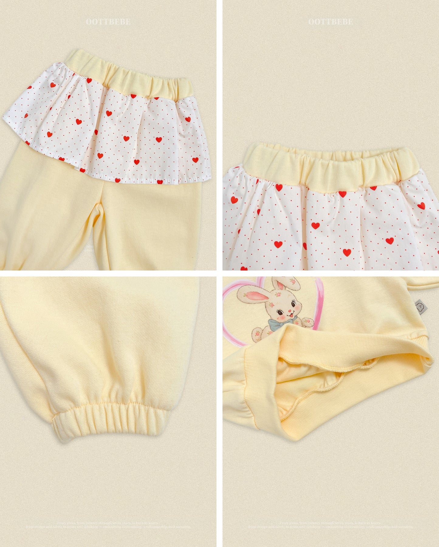 (Pre-order) OOTTBEBE Fall - Cutie Rabbit Top & Bottom Set - 큐티레빗상하복 (2 Colors)