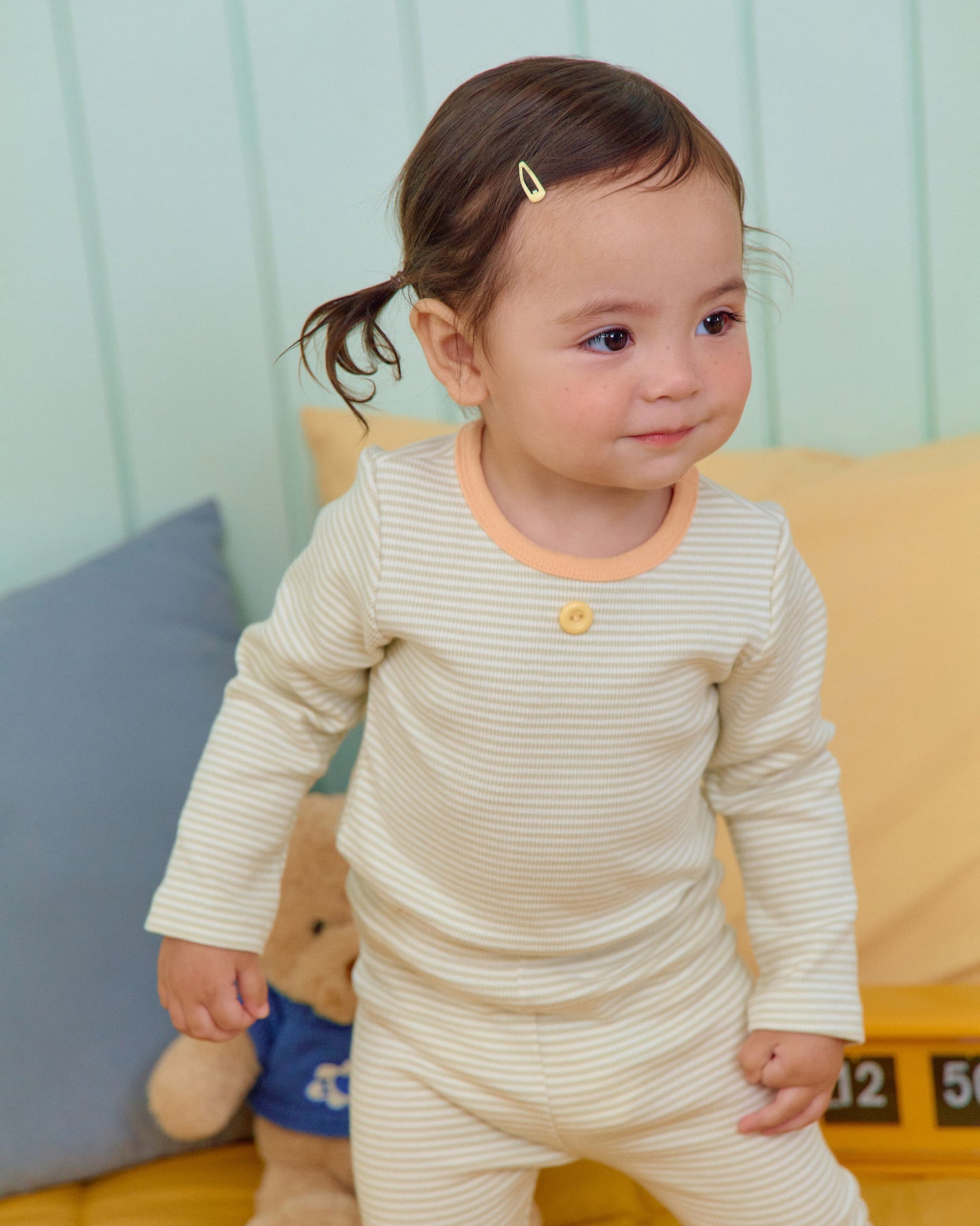 (Pre-order) OOTTBEBE Fall - Sweet Stripe Pajama Set 바닐라라떼실내복 (3 Colors)