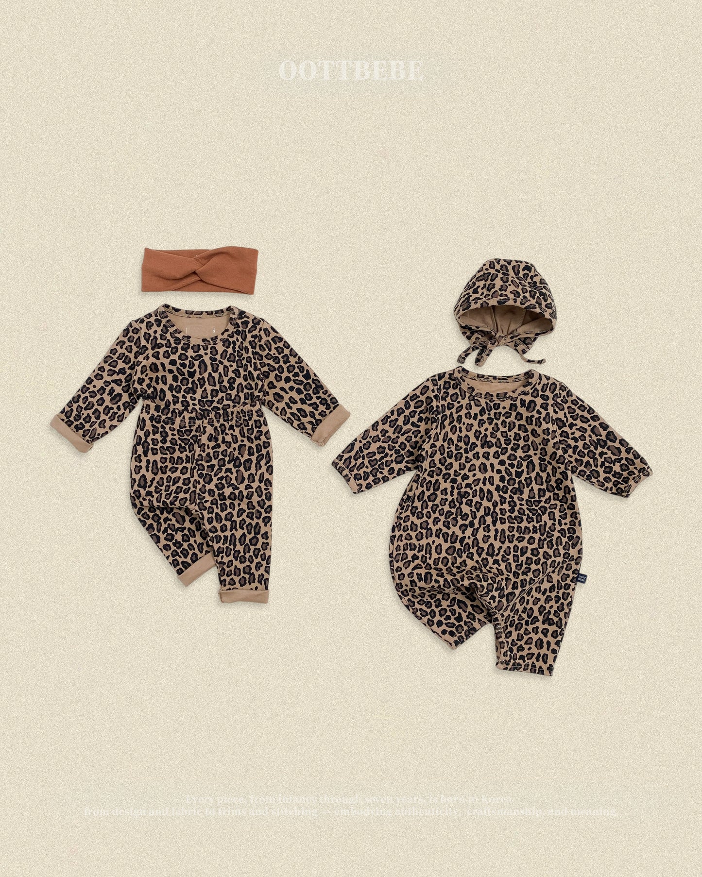 (Pre-order) OOTTBEBE Fall - Little Leopard Romper & Bonnet Set 리틀호피전신슈트보넷세트 (2 Colors)