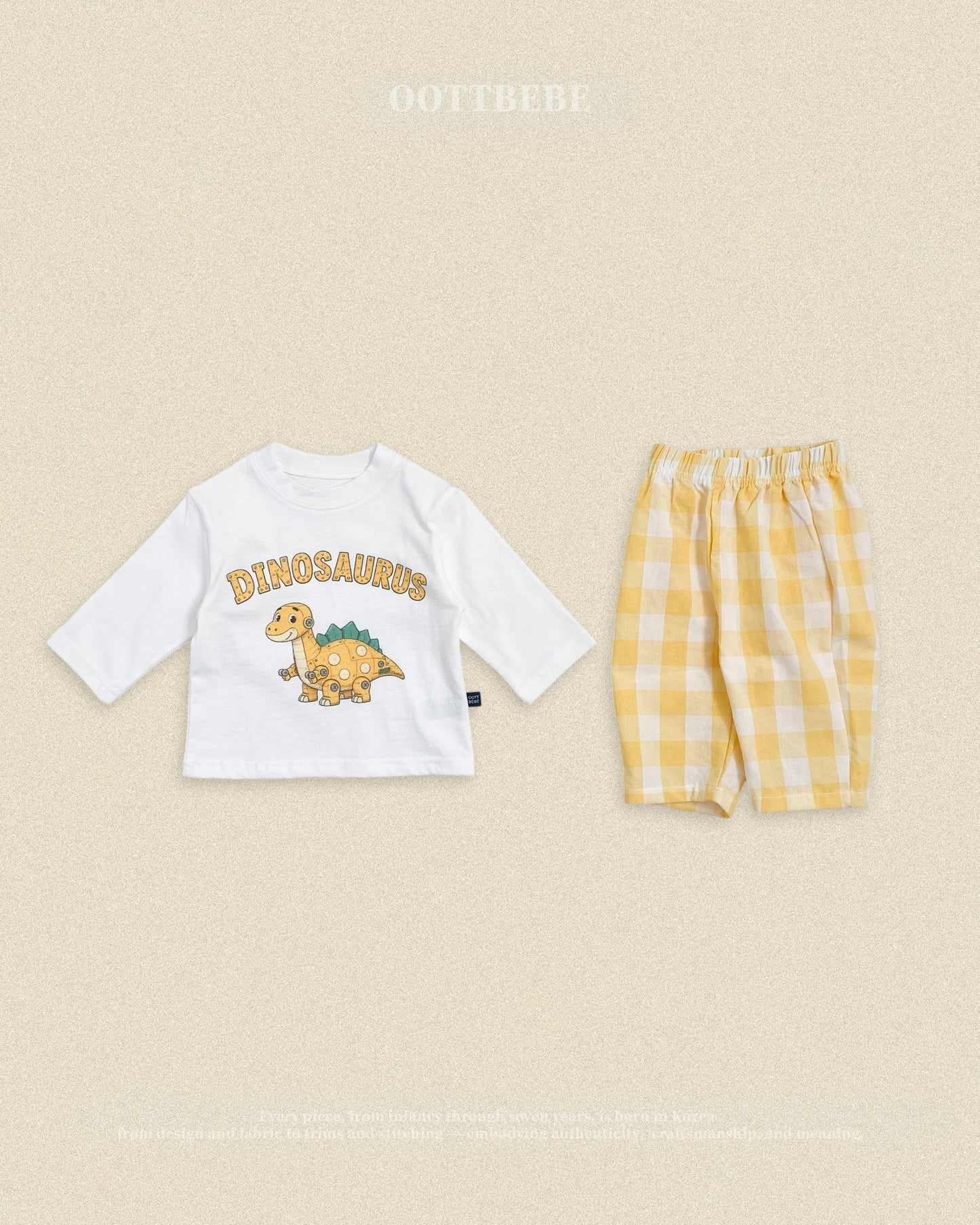 (Pre-order) OOTTBEBE Fall - Robot Dinosaur Top & Bottom Set - 로봇공룡상하복 (5 Colors)