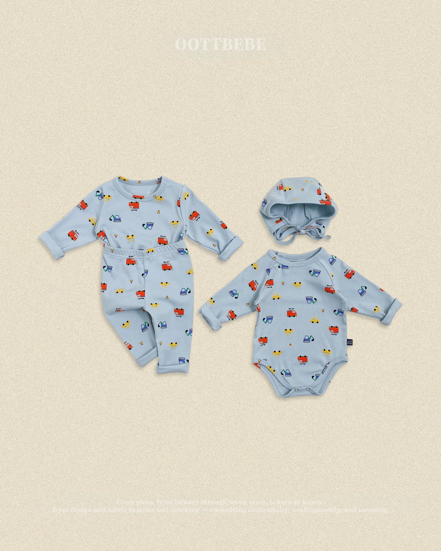 (Pre-order) OOTTBEBE Fall - Cute Car Pajama Set 자동차실내복 (2 Colors)