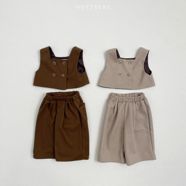 (Pre-order) OOTTBEBE - Chocolate Double-Breasted Vest 초코더블뷔스티에 (2 Colors)