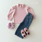 (Pre-order) Daily Bebe Winter - Kids' Peach Puff Mock-Neck Top 피치 퍼프티 (2 Colors)